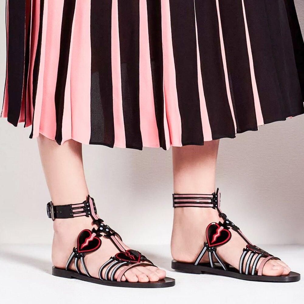 NEW Valentino Garavani Love Blade Multicolor Patent Leather Flat Sandals - Picture 4 of 12